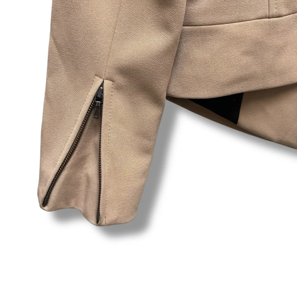 Ann Taylor Petite Khaki with Black Trim Structured‎ Jacket with Zipper Details
